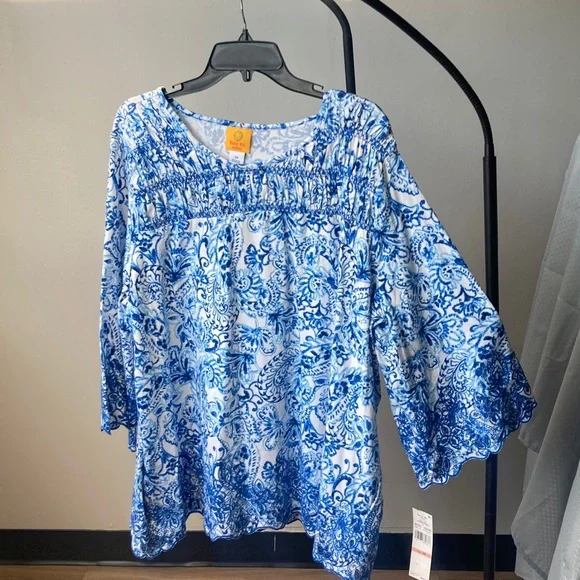 3/$45 Ruby Rd. Floral print scallop embroidered embellishment boho top blouse 2X - Picture 17 of 17